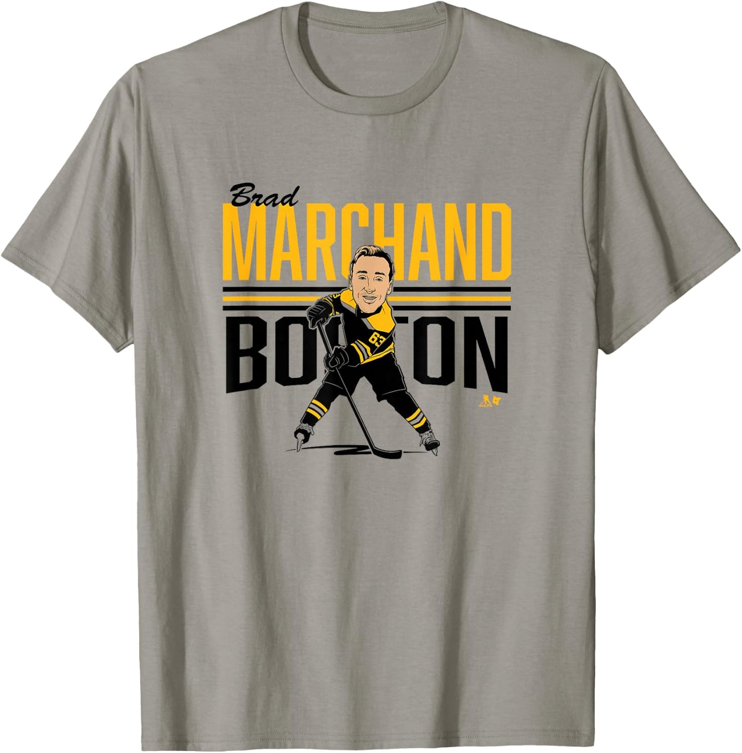 Brad Marchand: Center Ice Caricature - Boston Hockey T-Shirt - T-Shirt | Sand