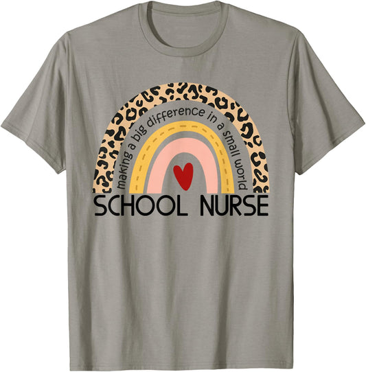 Cute Rainbow leopard print School Nurse Appreciation nursing T-Shirt - T-Shirt | Sand