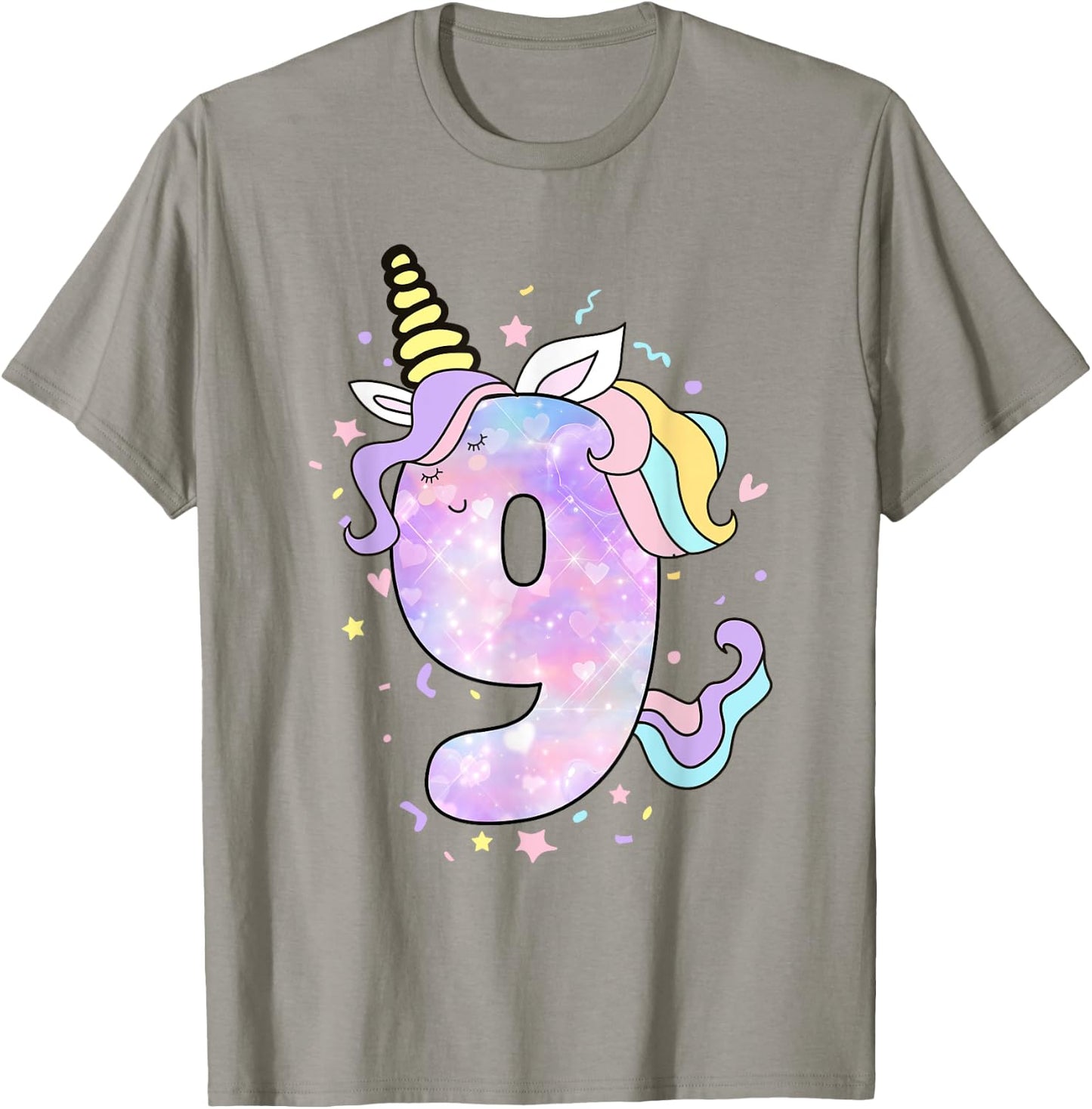 Unicorn Birthday Shirts for Girls Outfit 9th Nine Year Old T-Shirt - T-Shirt | Sand