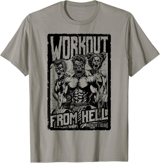 Gym Halloween Funny Retro Zombie Fitness Horror Movie Poster T-Shirt - T-Shirt | Sand