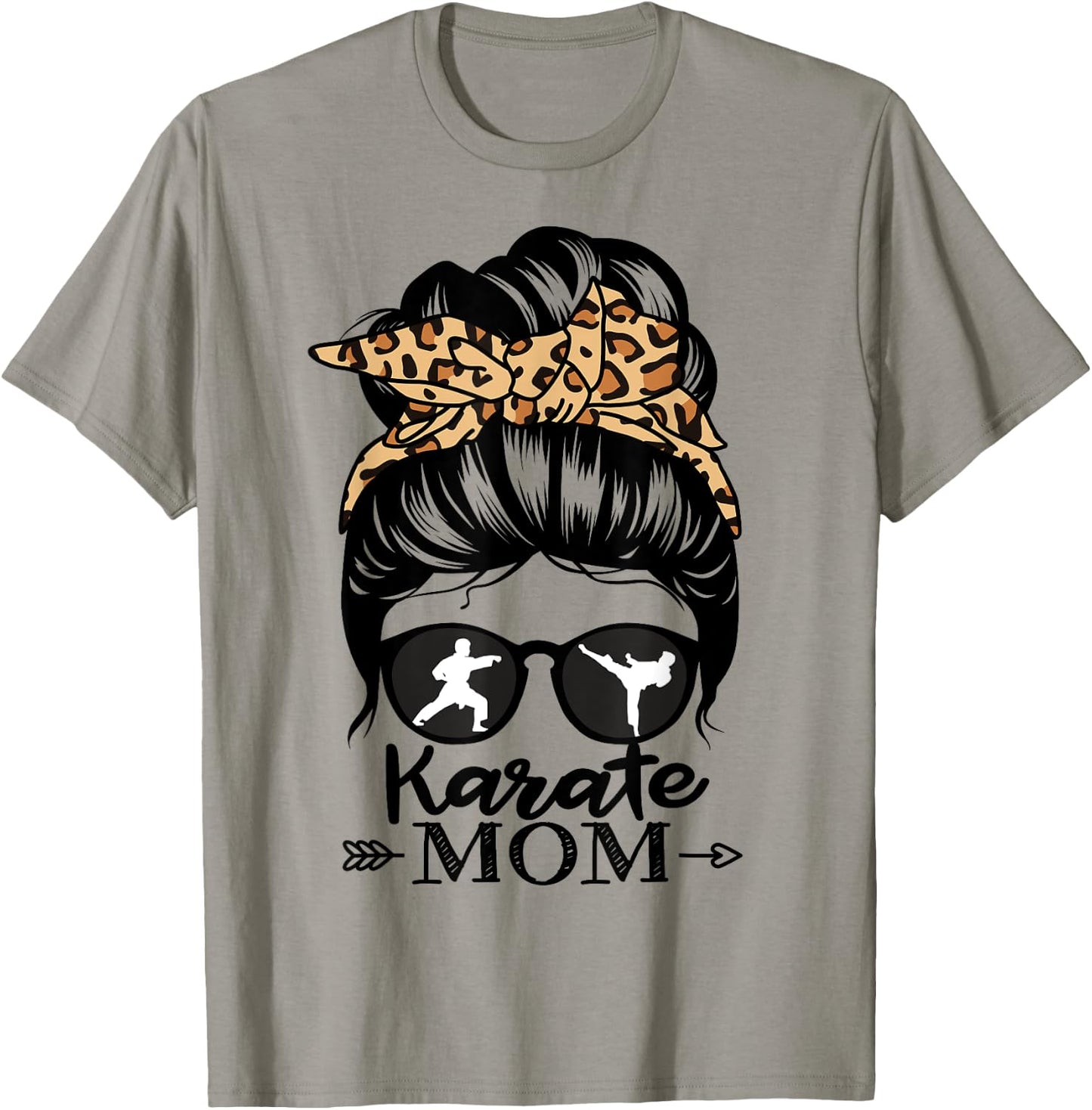Karate Mom Messy Bun Hair Funny Karate Fighter Mom T-Shirt - T-Shirt | Sand