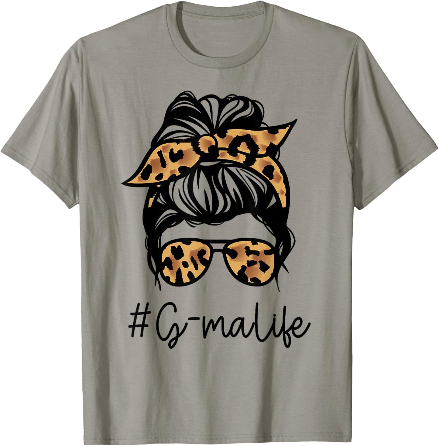 G-MA Leopard Messy Bun Mother's Day for Grandmothers T-Shirt - T-Shirt | Sand