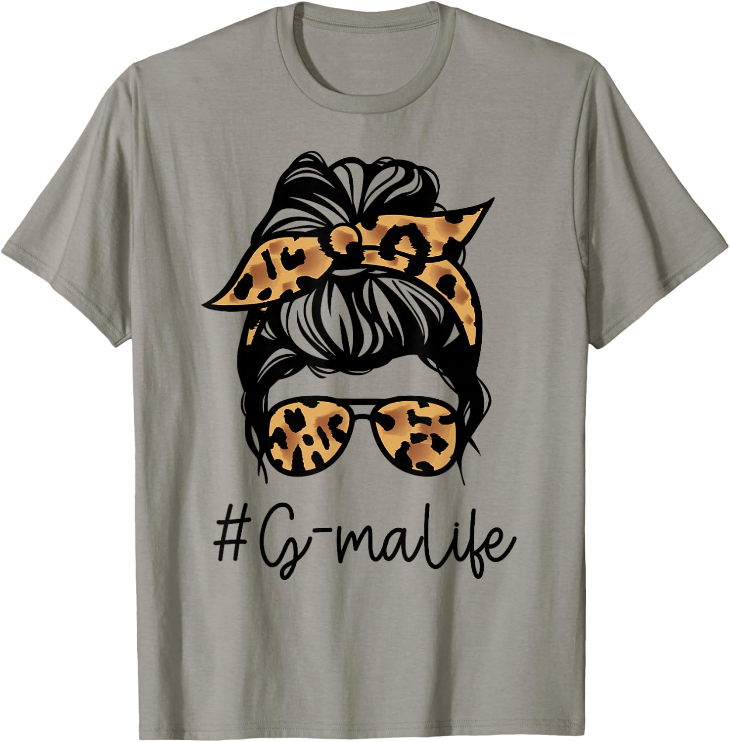 G-MA Leopard Messy Bun Mother's Day for Grandmothers T-Shirt - T-Shirt | Sand