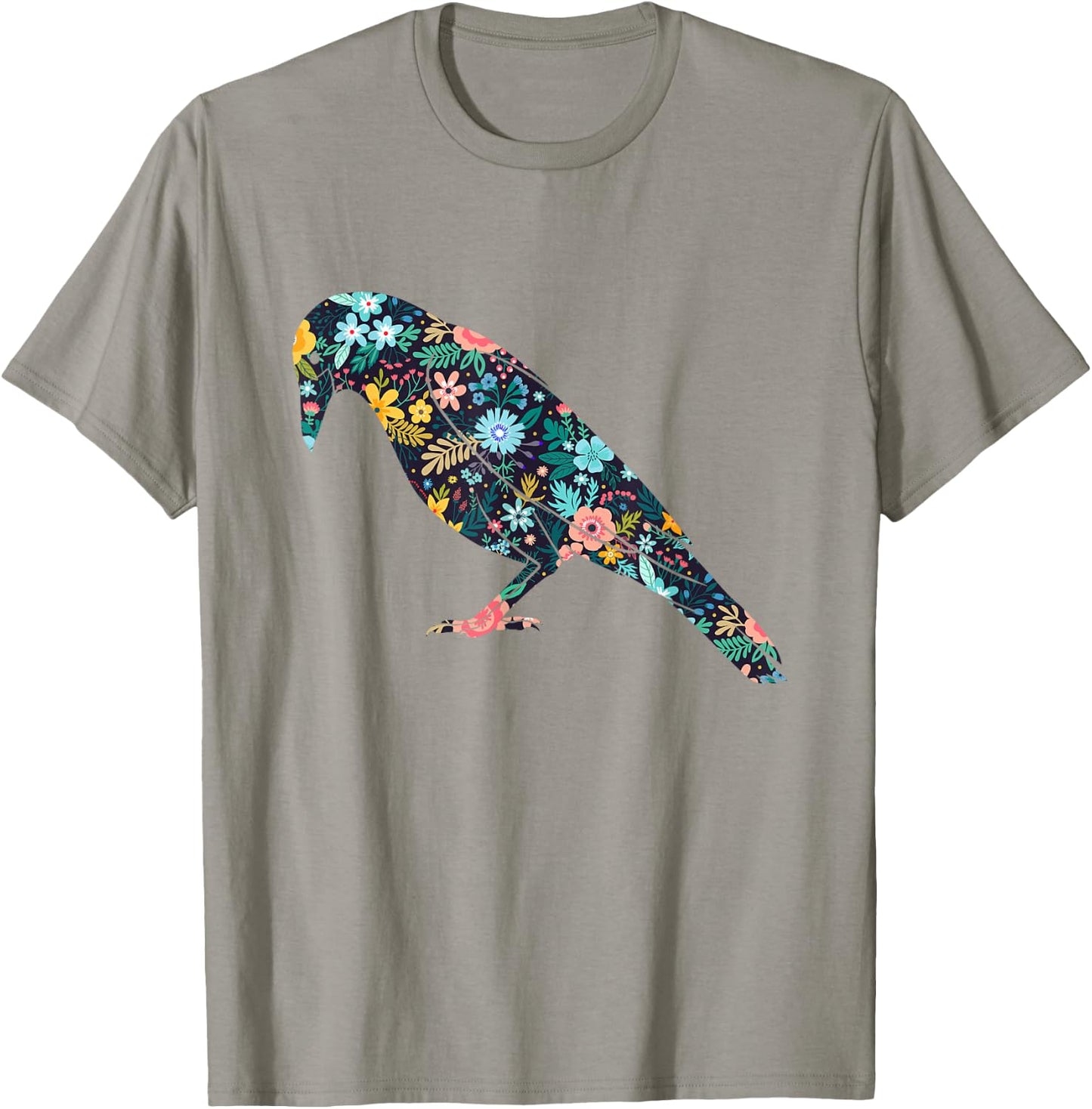 Floral Crow Silhouette Girls Graphic Raven T-Shirt - T-Shirt | Sand
