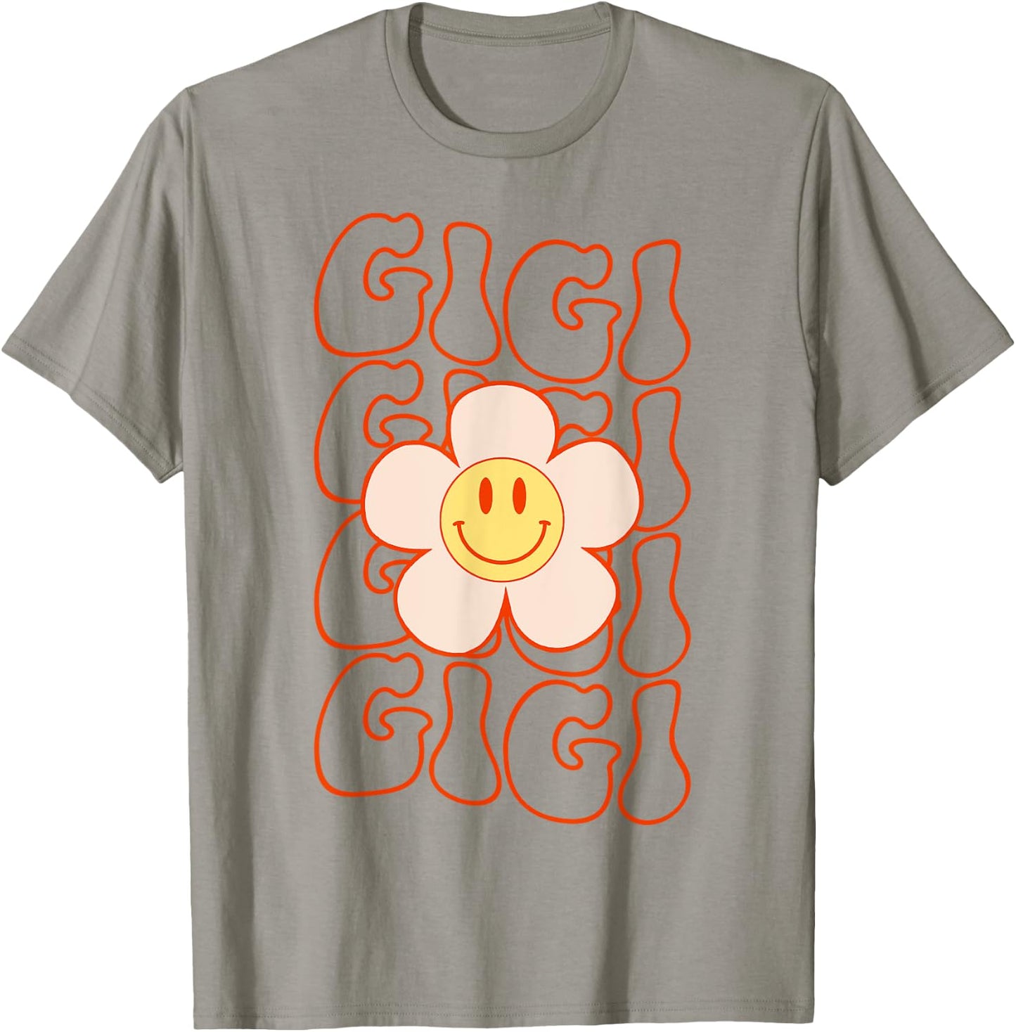 Retro Groovy Gigi Happy Face Smile Cute Daisy Flower Grandma T-Shirt - T-Shirt | Sand