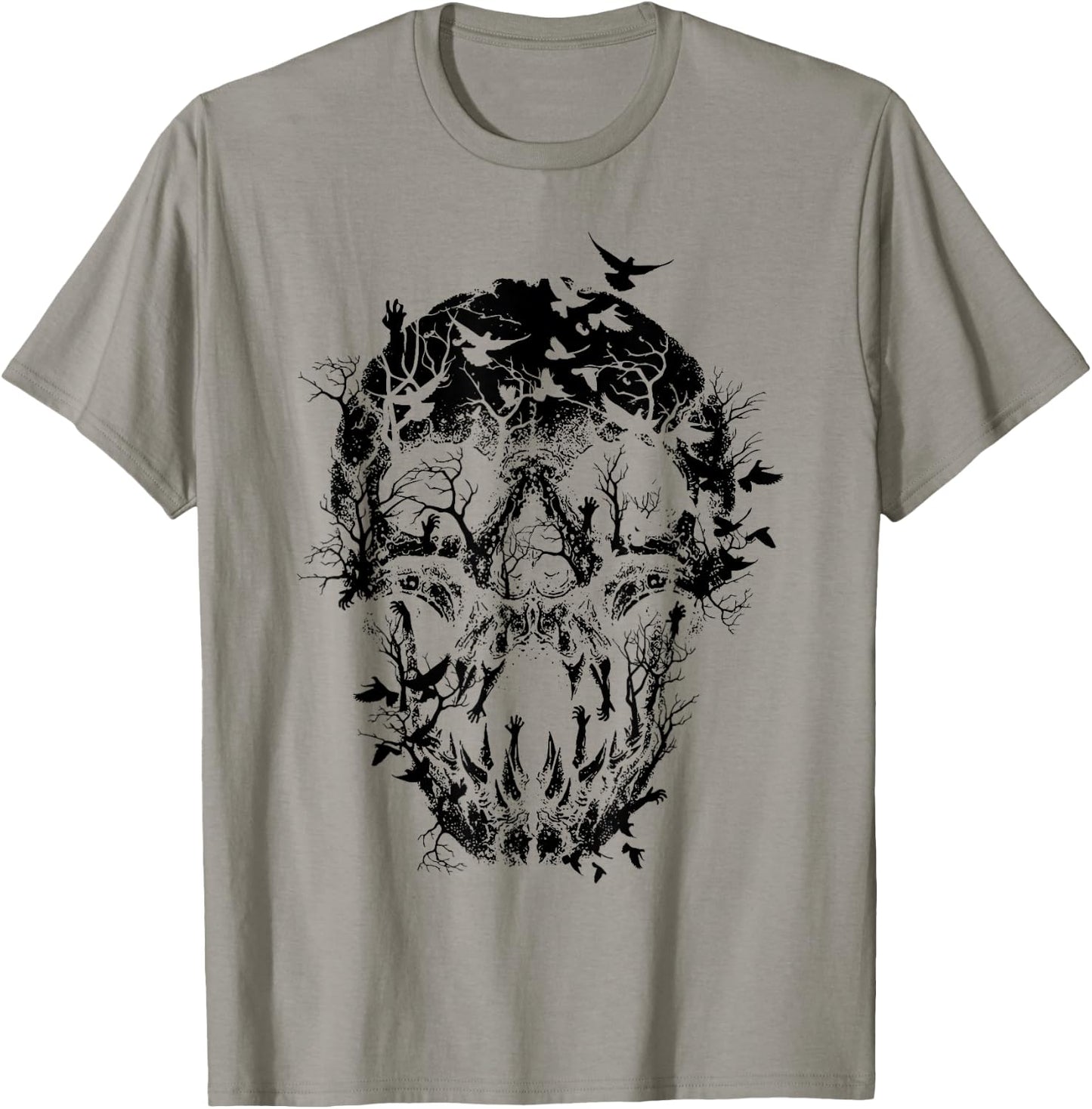 Gothic Birds Skull Skeleton Spooky Halloween Costume T-Shirt - T-Shirt | Sand