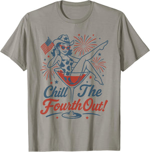 Chill The Fourth Out Funny 4th Of July Girl Martini Glass T-Shirt - T-Shirt | Sand