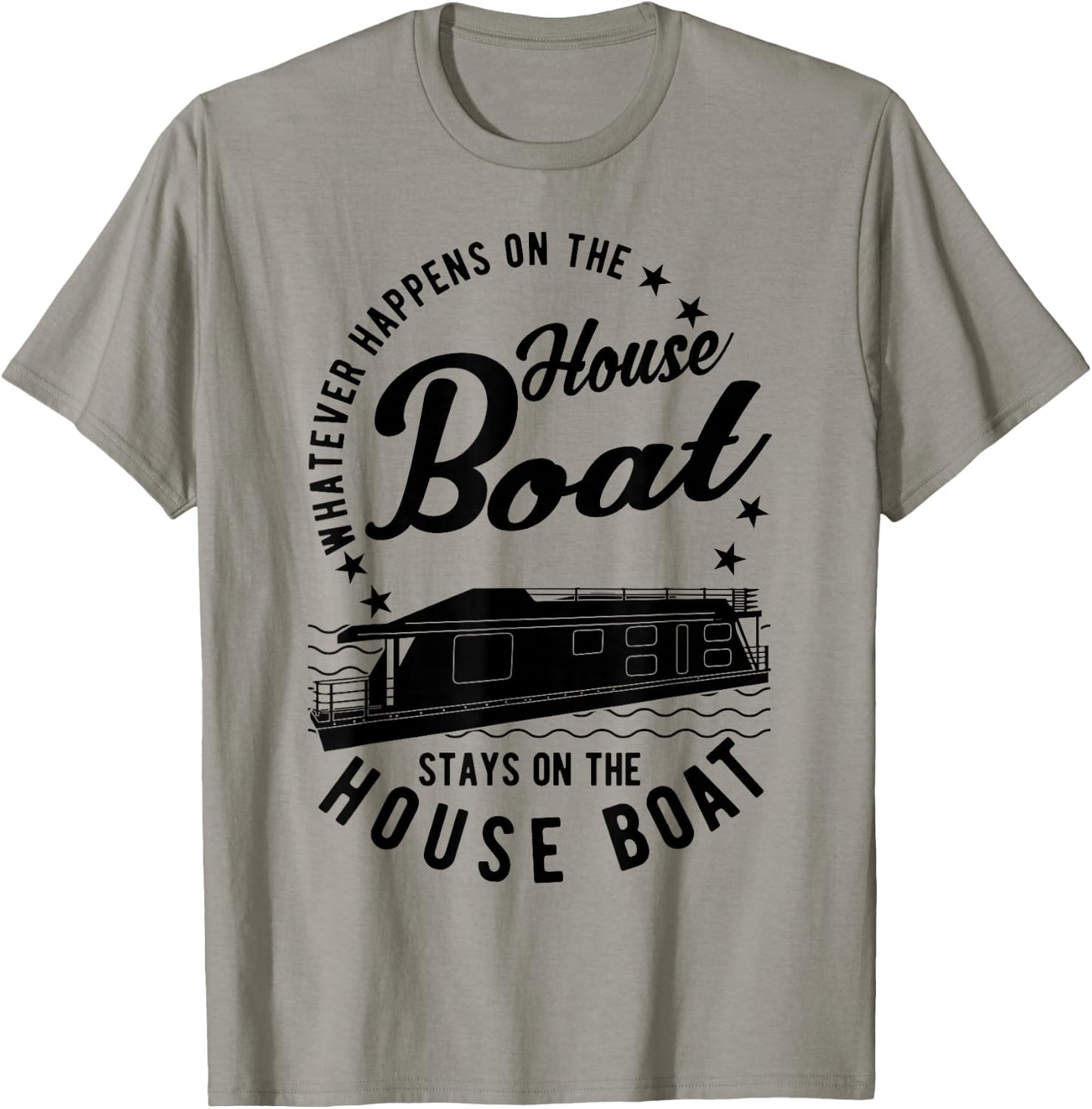 Houseboat with German Text "Was auch immer auf dem Hausboat" (Was auch immer, gray, s T-Shirt - T-Shirt | Sand