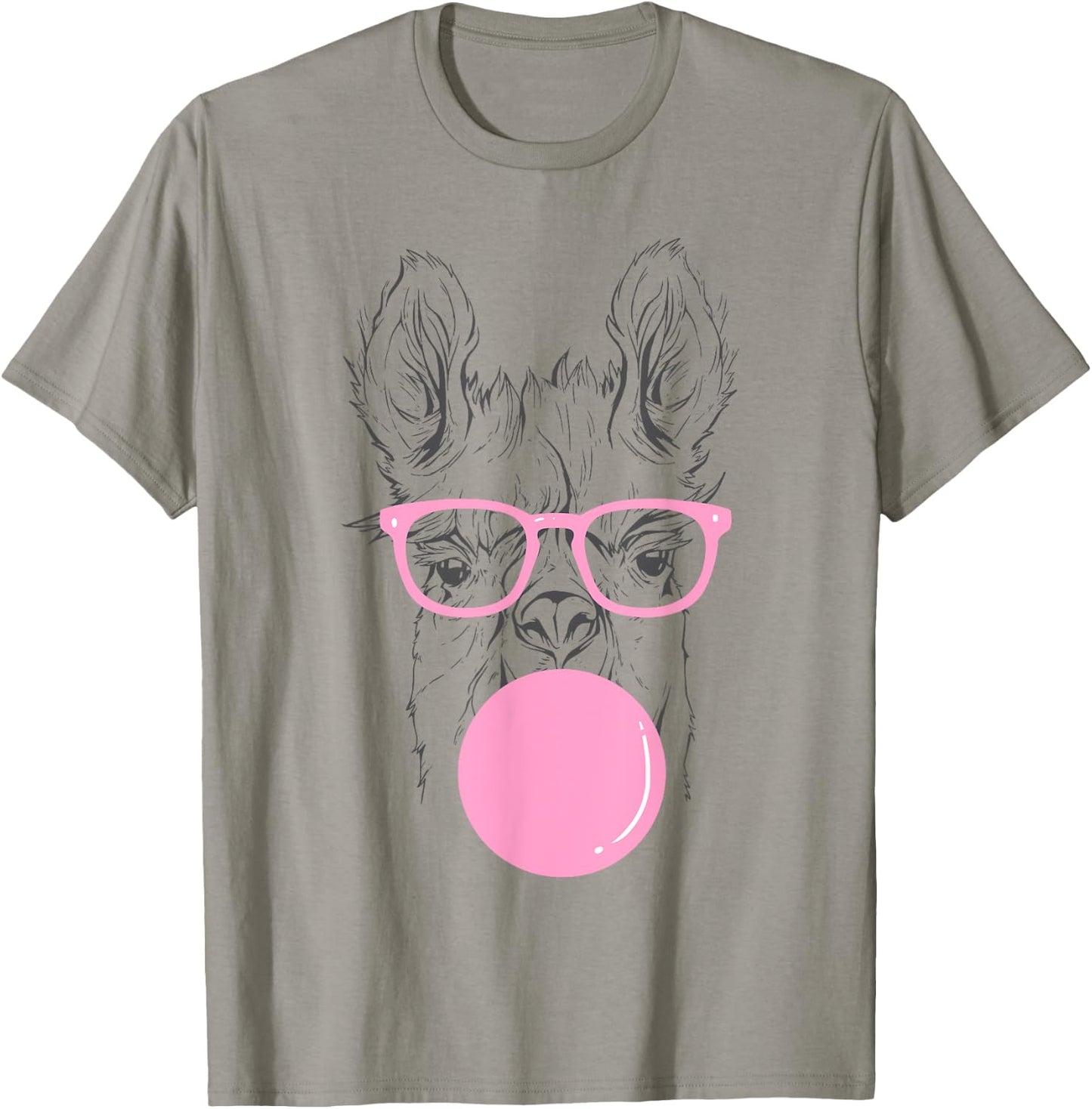 Cute Llama Face Eating Gum And Makes A Bubble Cool Llama T-Shirt - T-Shirt | Sand