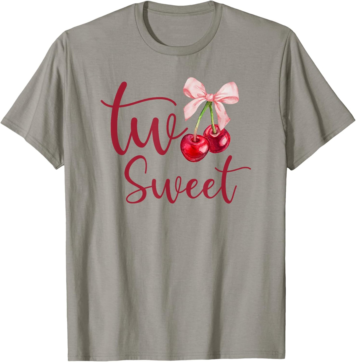 Two Sweet 2nd Birthday Girl Coquette Cherry Bow Party T-Shirt - T-Shirt | Sand