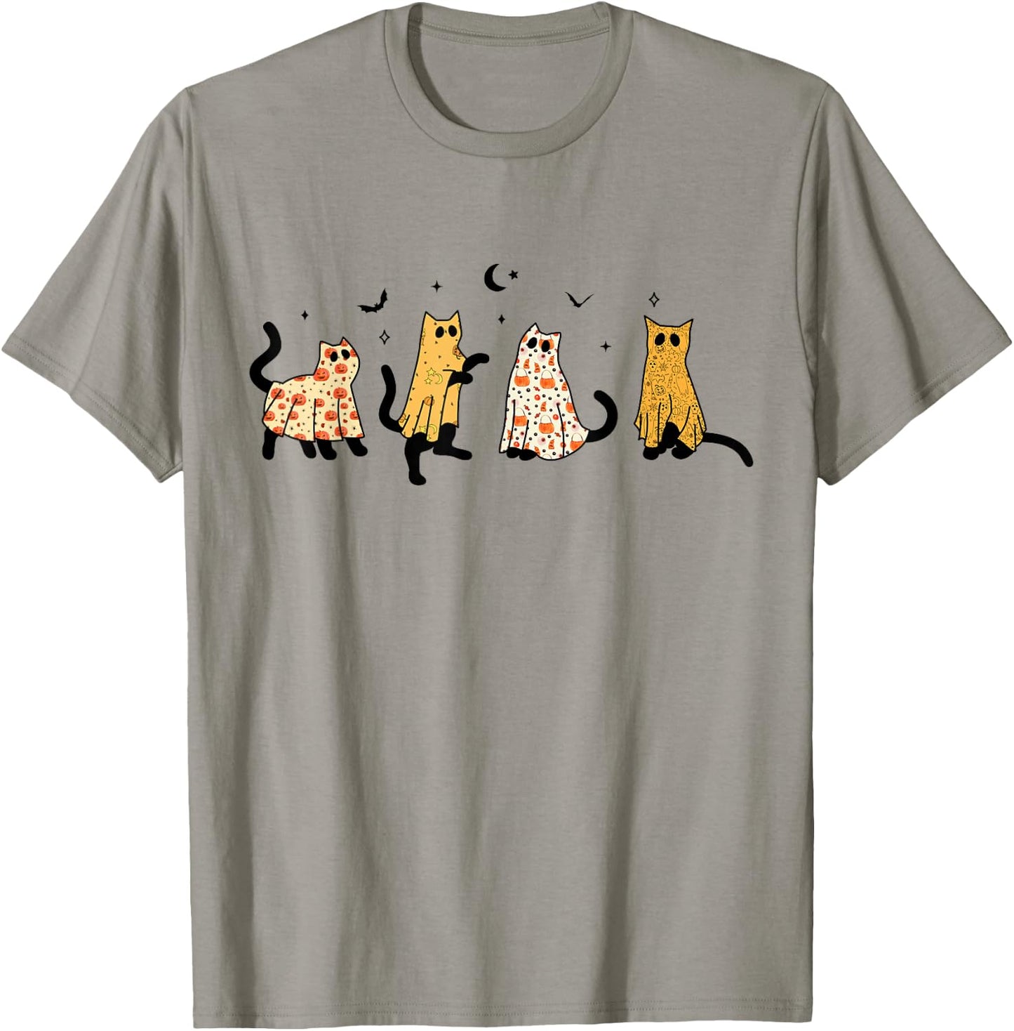 Funny Black Cats Ghost Halloween Pattern Cat Lovers Costume T-Shirt - T-Shirt | Sand