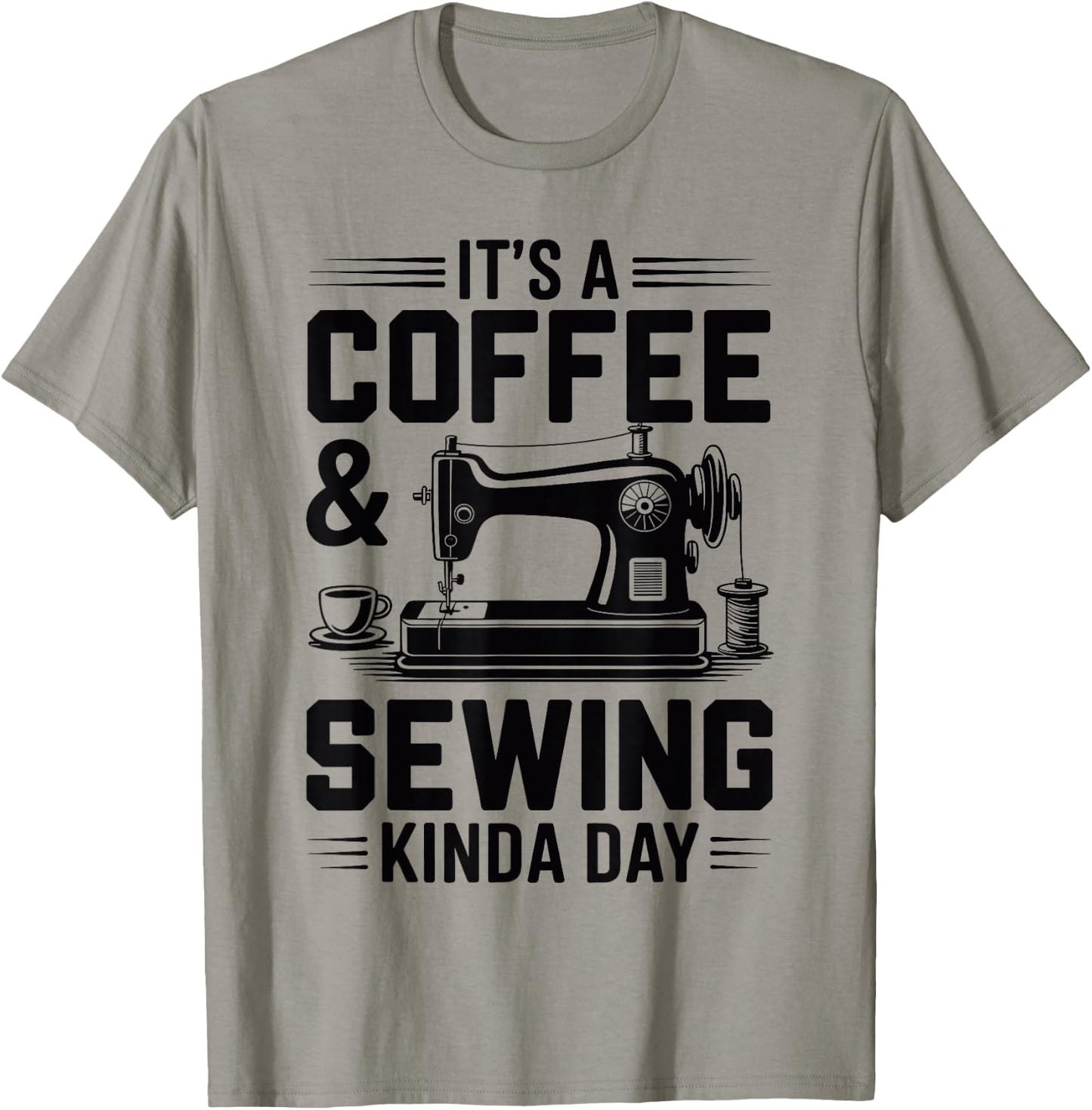 Coffee and Sewing Machine Funny Sewer Quilter Seamstress T-Shirt - T-Shirt | Sand