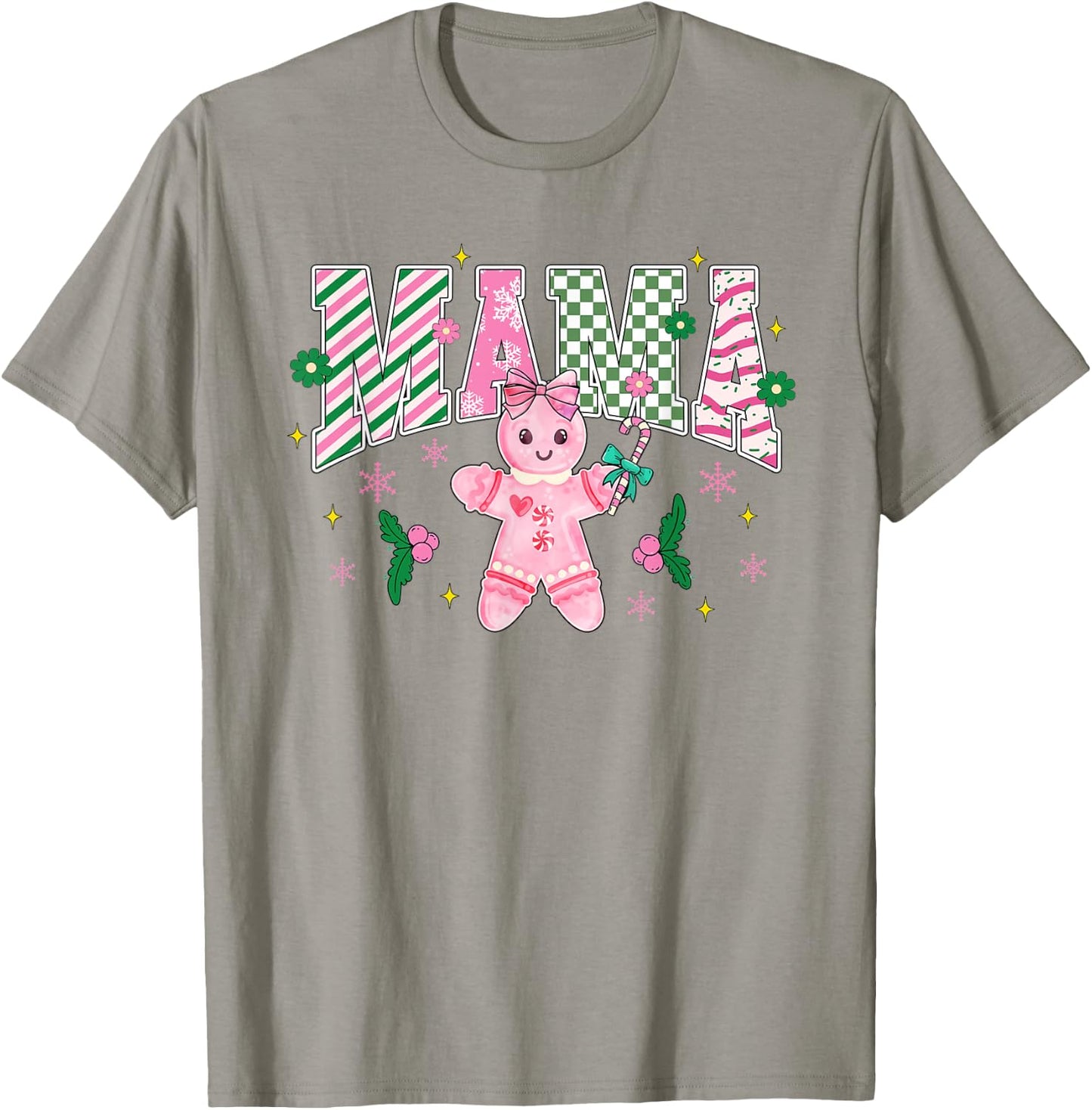 Women Girly Pink Christmas Mama Gingerbread Coquette T-Shirt - T-Shirt | Sand
