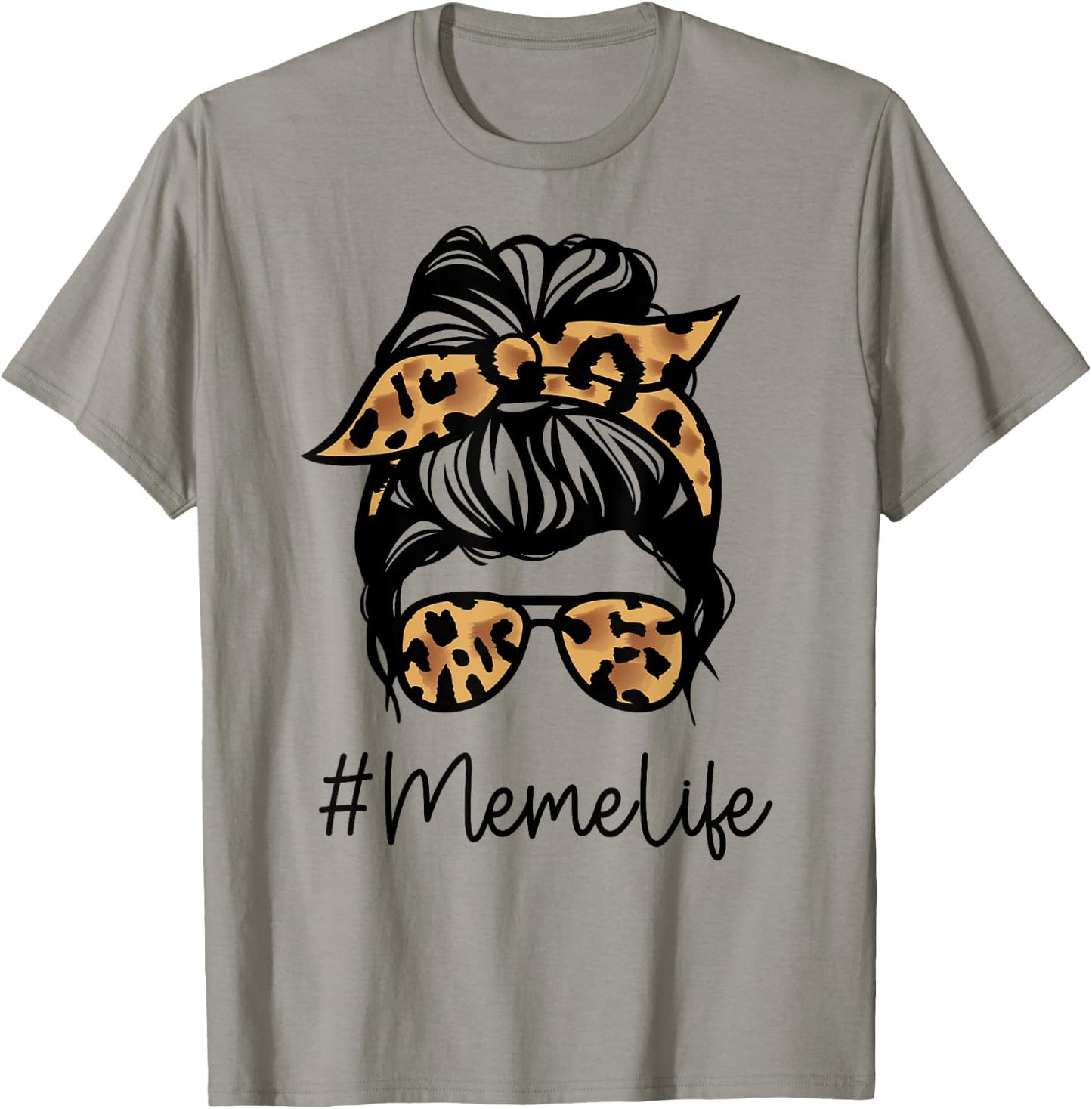 MEME Leopard Messy Bun Mother's Day for Grandmothers T-Shirt - T-Shirt | Sand