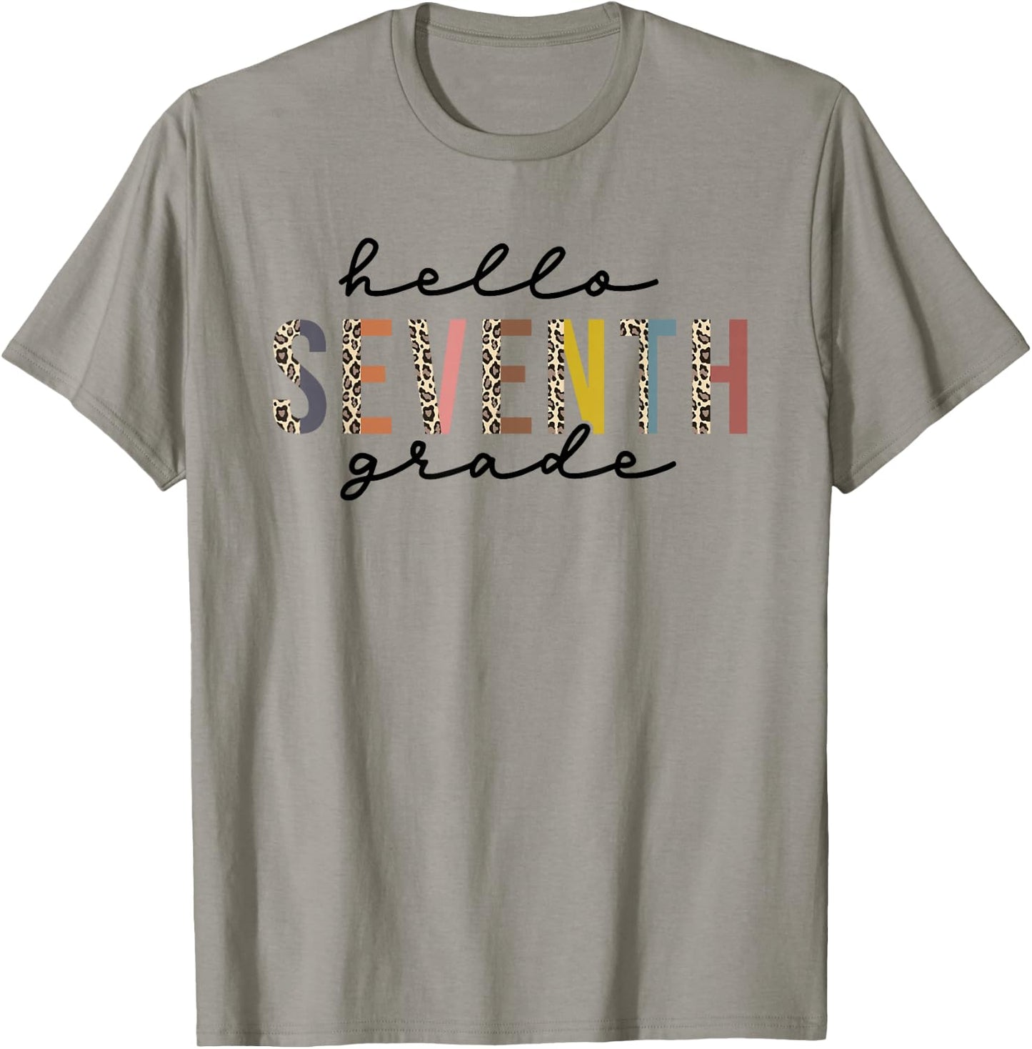 Hello Seventh Grade Leopard Teacher 7th Grade Back to School T-Shirt - T-Shirt | Sand