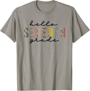 Hello Seventh Grade Leopard Teacher 7th Grade Back to School T-Shirt - T-Shirt | Sand