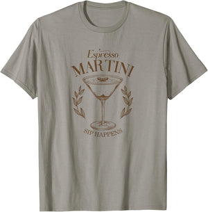 Espresso Martini Cocktail Sip Happens Happy Hour Brunch Date , White T-Shirt - T-Shirt | Sand