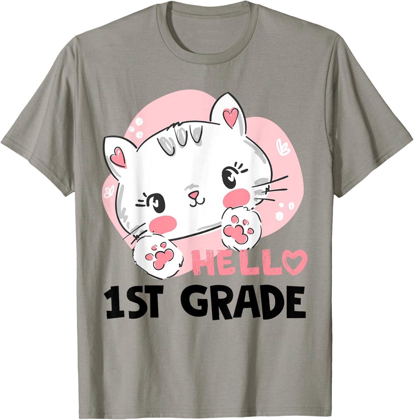 Hello First 1st Grade Back To School Cute Cat Girls Women T-Shirt - T-Shirt | Sand