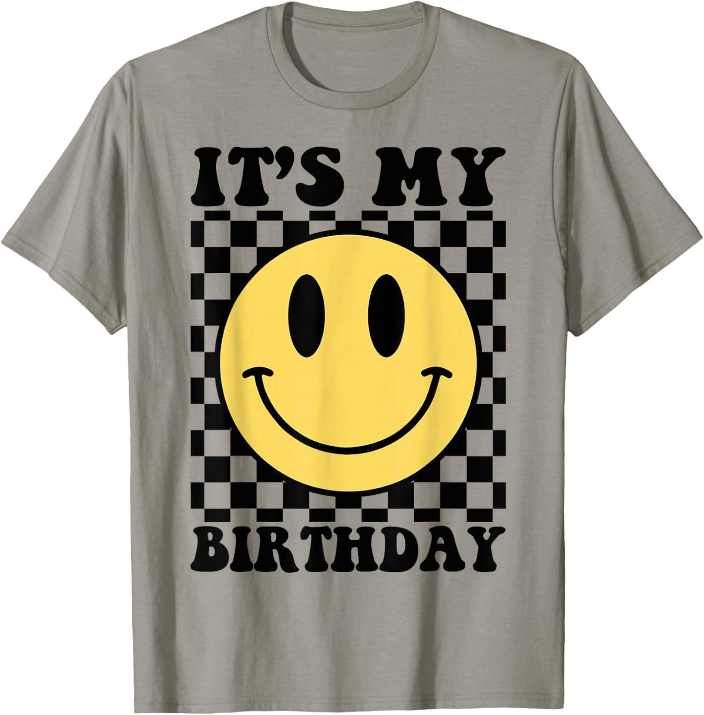 It's My Birthday Smile Face Checkered Men Women Boy Girl T-Shirt - T-Shirt | Sand