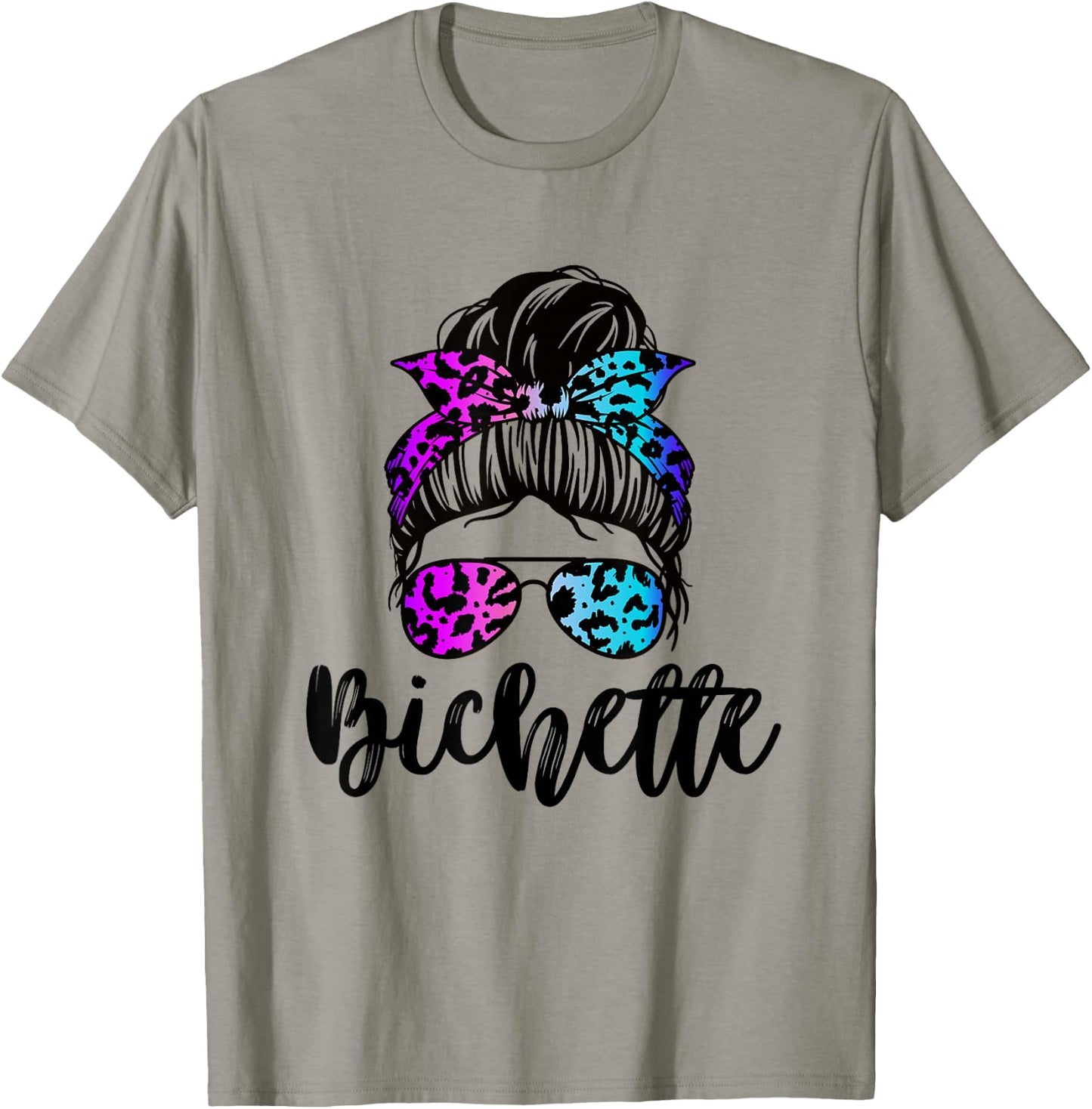 Bichette nickname messy bun leopard gift girl woman couple , white, S T-Shirt - T-Shirt | Sand