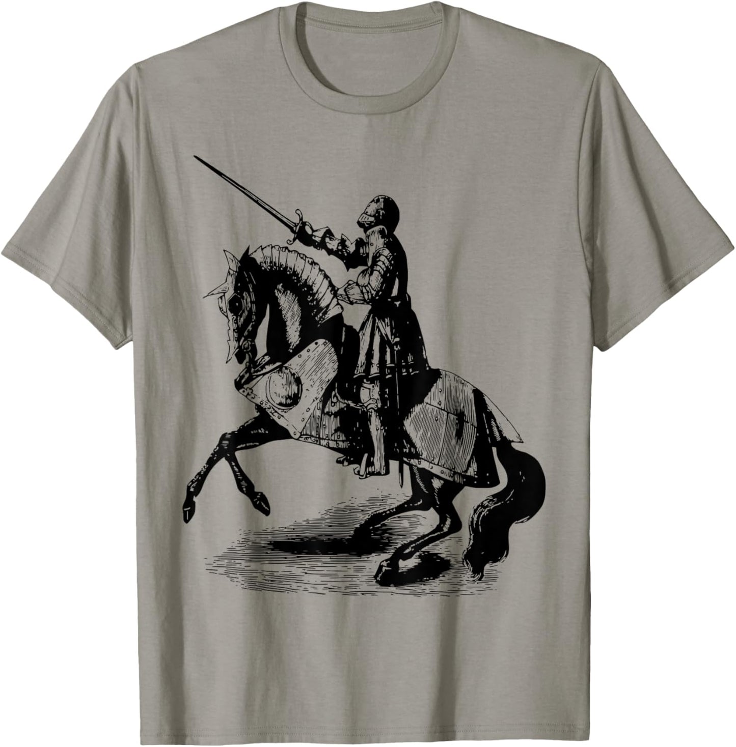 Knight In Suit of Armor Horse Sword Helmet Medieval T-Shirt - T-Shirt | Sand
