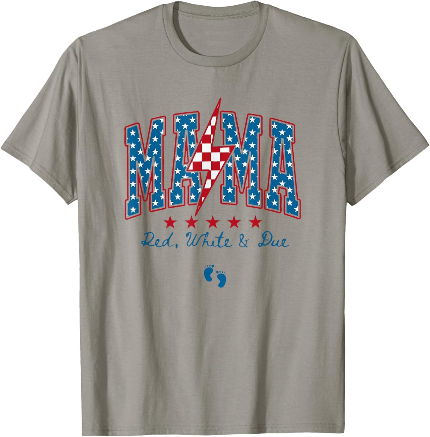 Funny American Mama 4th Of July Pregnancy Red White And Due T-Shirt - T-Shirt | Sand