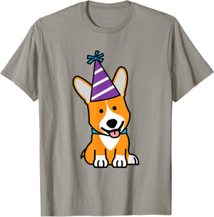 Happy Birthday Party Hat Corgi Welsh dog puppy T-Shirt - T-Shirt | Sand