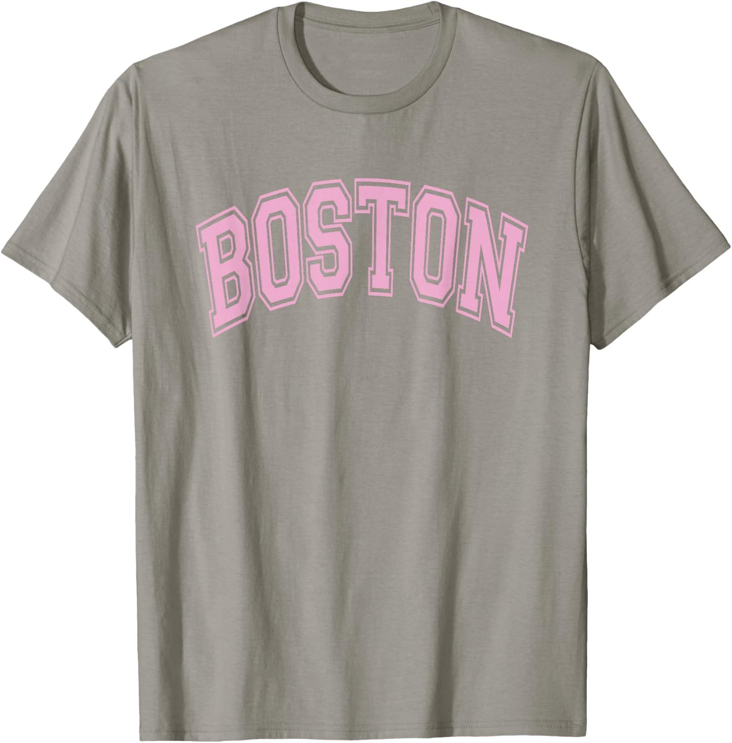 Boston Arched Style White with Pink Text T-Shirt - T-Shirt | Sand