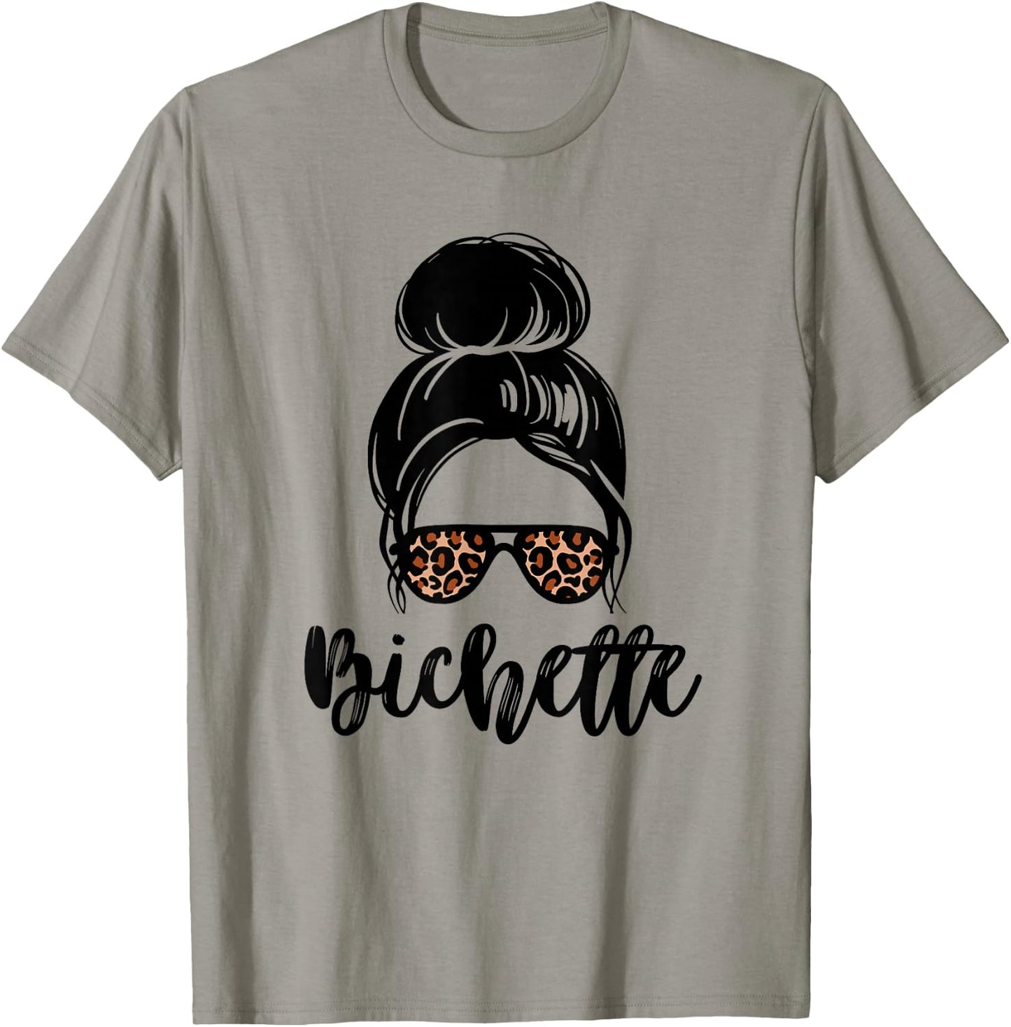Bichette nickname messy bun leopard gift girl woman couple , white, S T-Shirt - T-Shirt | Sand