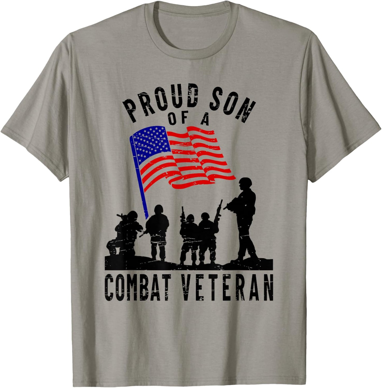 Proud Son of a Combat Veteran Retro US Flag Military Family T-Shirt - T-Shirt | Sand