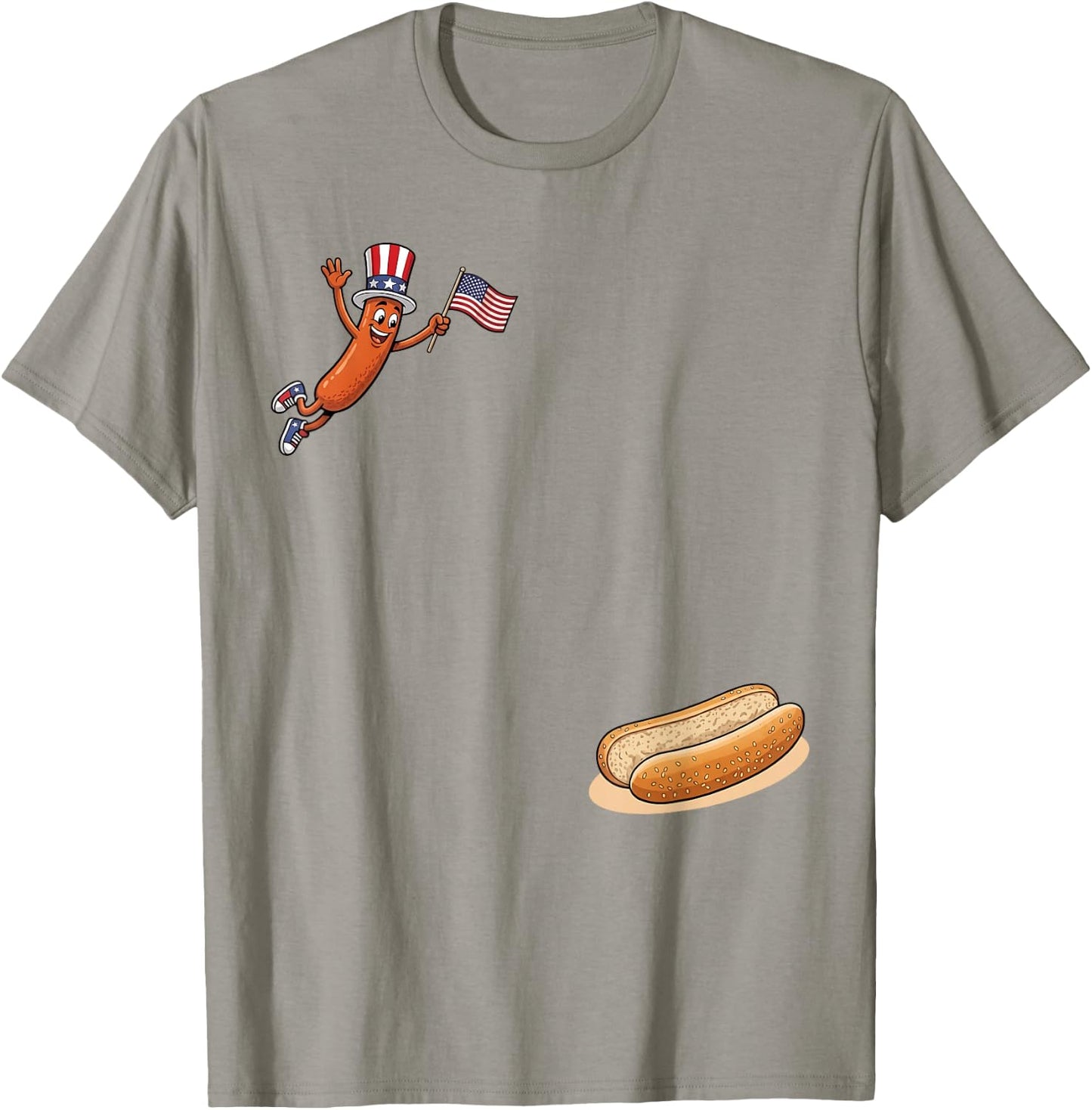 Hotdog Freedom Dive Funny Uncle Sam Hot Dog Jumping Into Bun T-Shirt - T-Shirt | Sand