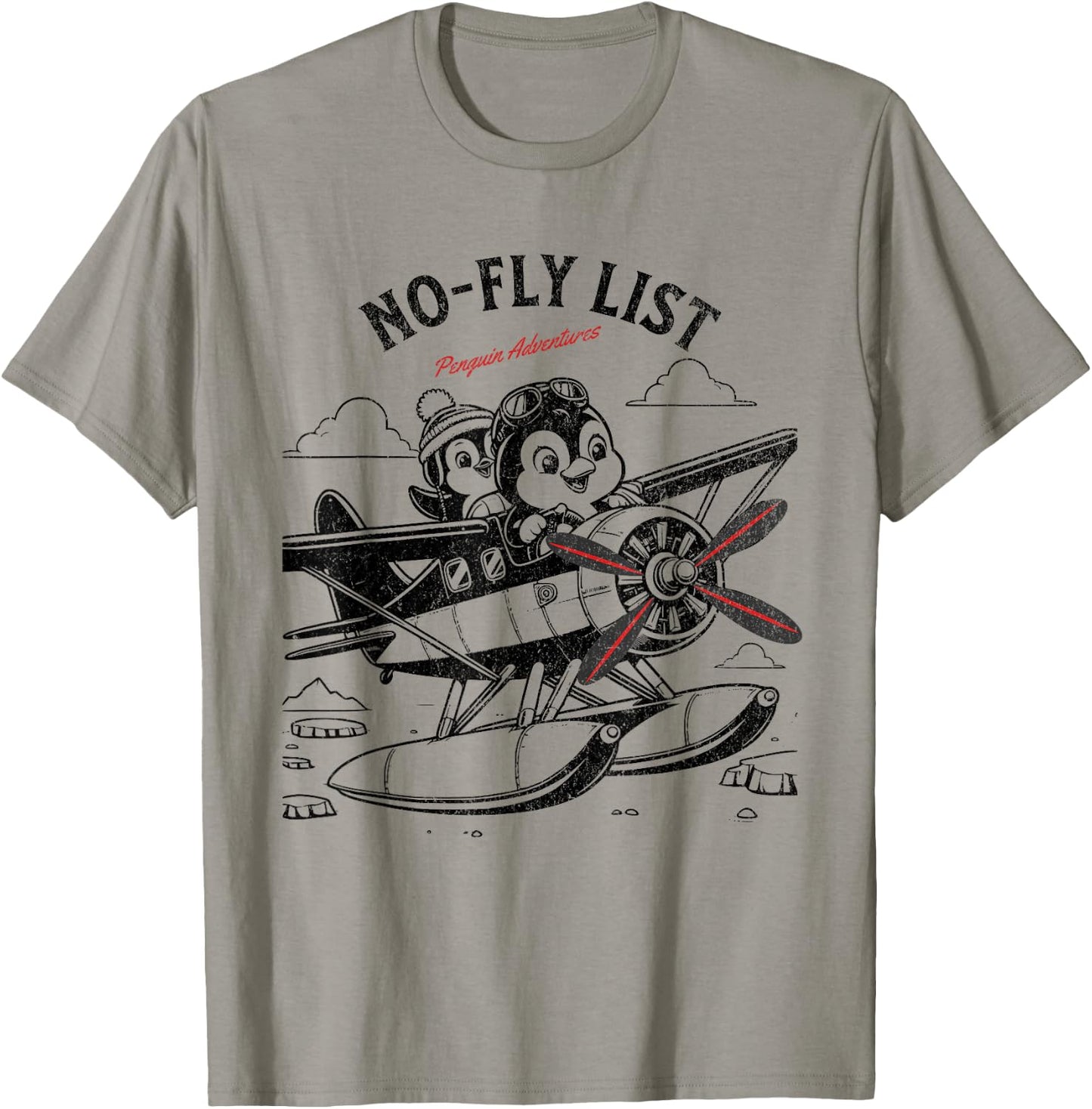 Flying Penguin Adventure No-Fly List Funny Penguin T-Shirt - T-Shirt | Sand