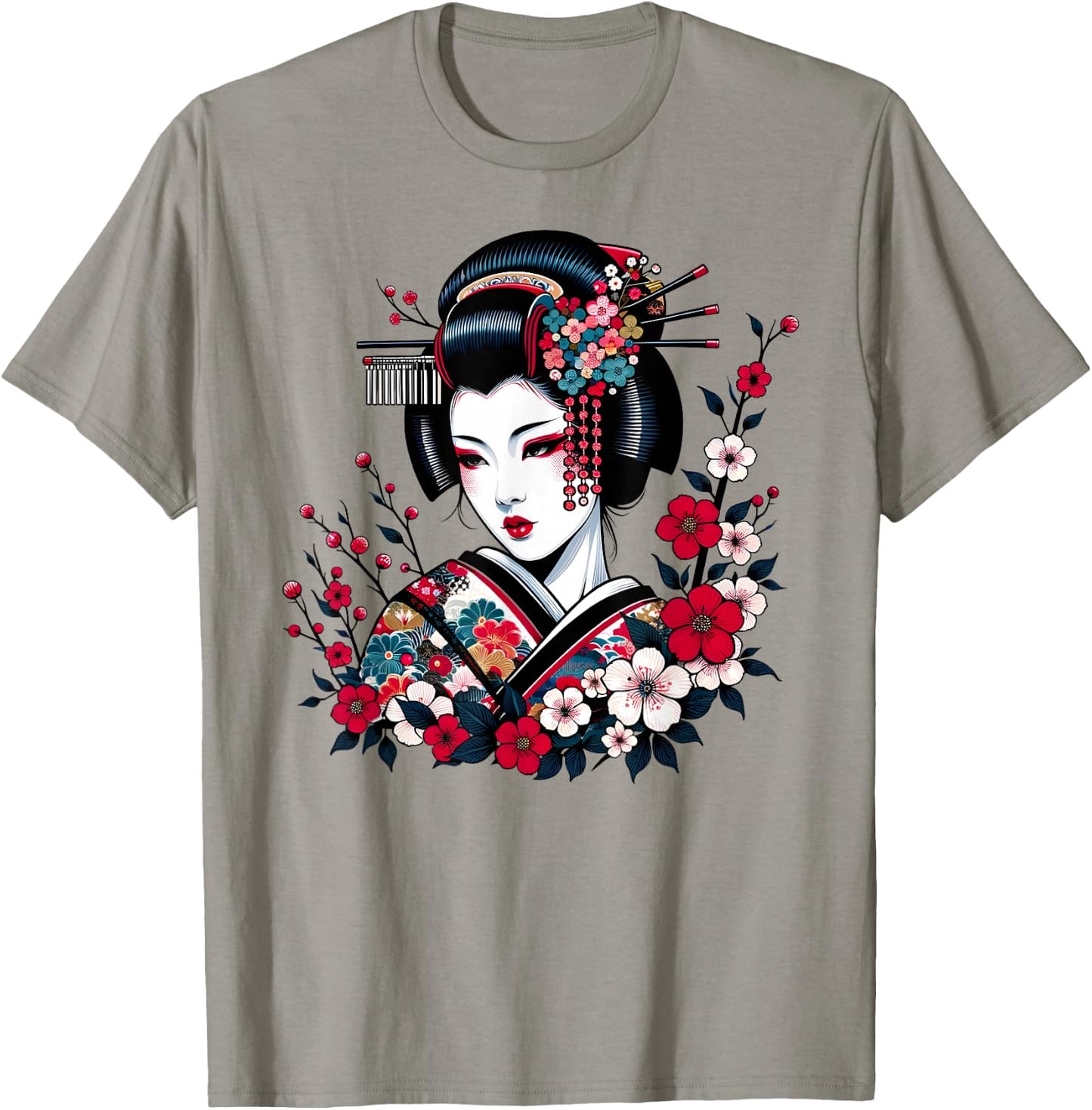 Geisha Beauty Blossom Art Traditional Japanese Culture , white, S T-Shirt - T-Shirt | Sand