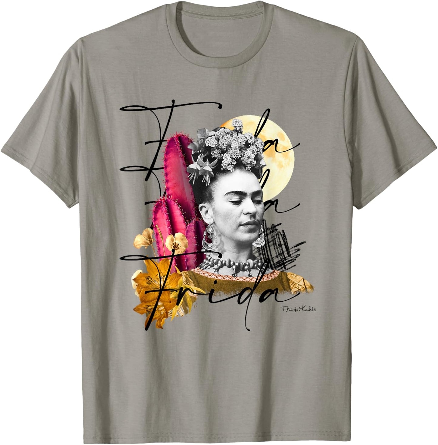 Frida Kahlo - Damen , Weiß, S, Kurzarm, Klassisch, Kunst, Asymmetrisch T-Shirt - T-Shirt | Sand