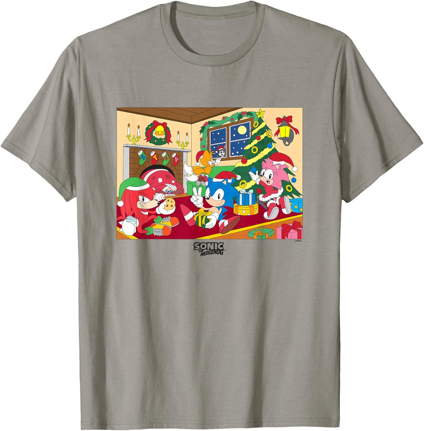 Sonic The Hedgehog Christmas Together for The Holidays Shot T-Shirt - T-Shirt | Sand