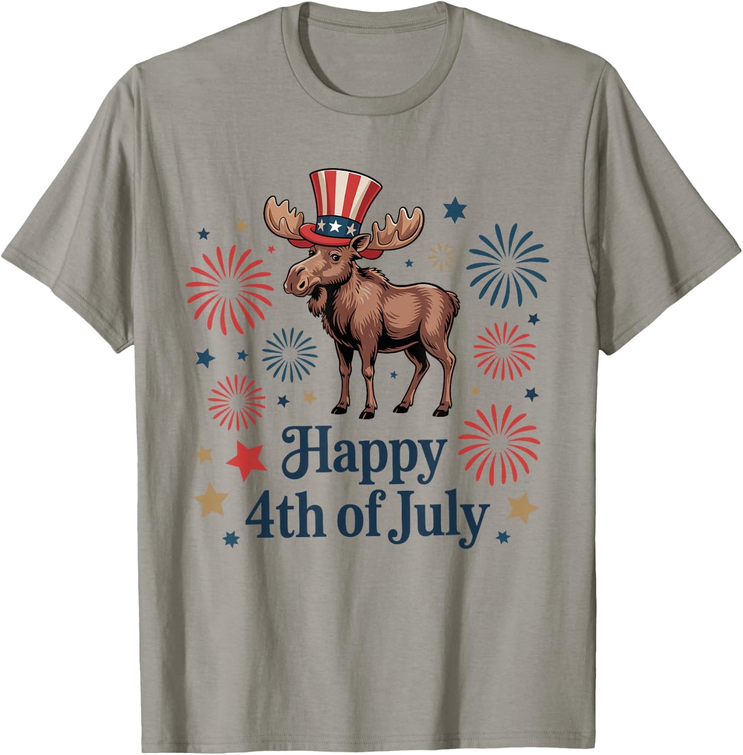 Happy 4th of July Patriotic Moose Animals Lovers Fireworks T-Shirt - T-Shirt | Sand