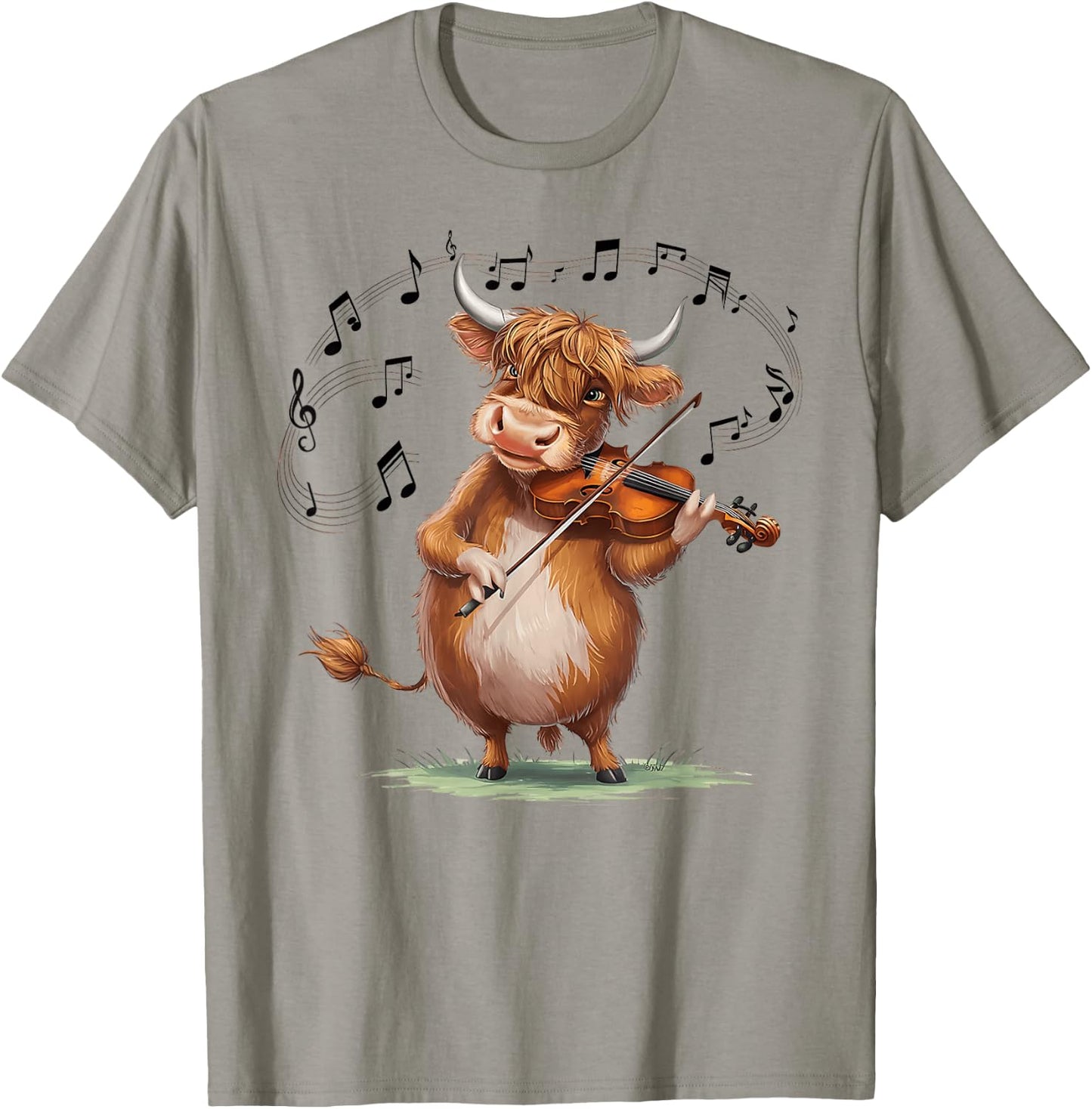 Funny Musician Violinist Cute Highland Cow Playing Violin T-Shirt - T-Shirt | Sand
