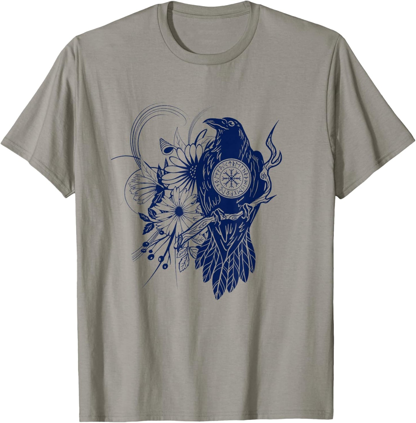 Runic Circle Crow Boho Floral Raven Norse Nordic Motifs T-Shirt - T-Shirt | Sand