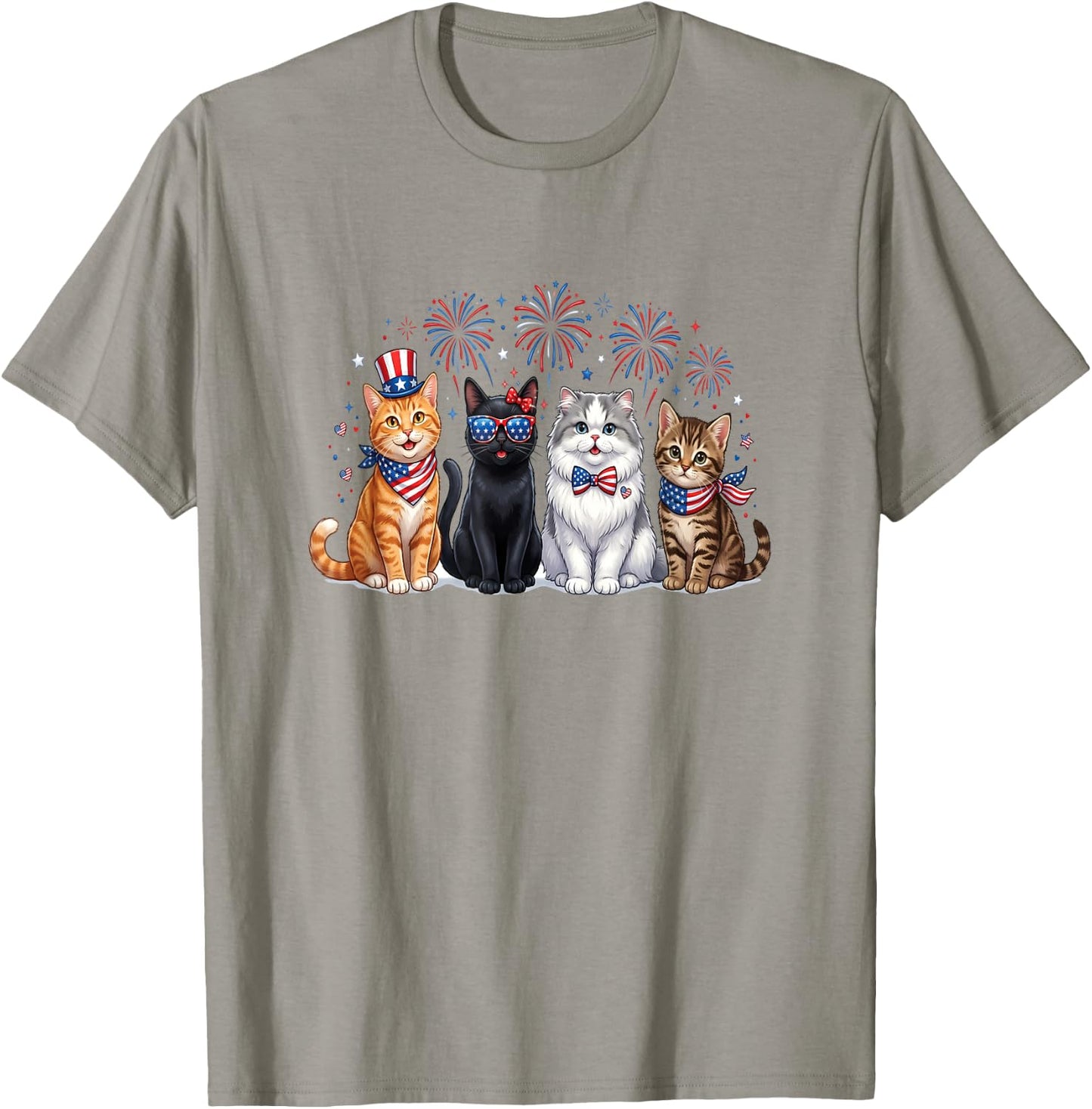 Patriotic Cats Fireworks 4th of July Cat Lovers T-Shirt - T-Shirt | Sand
