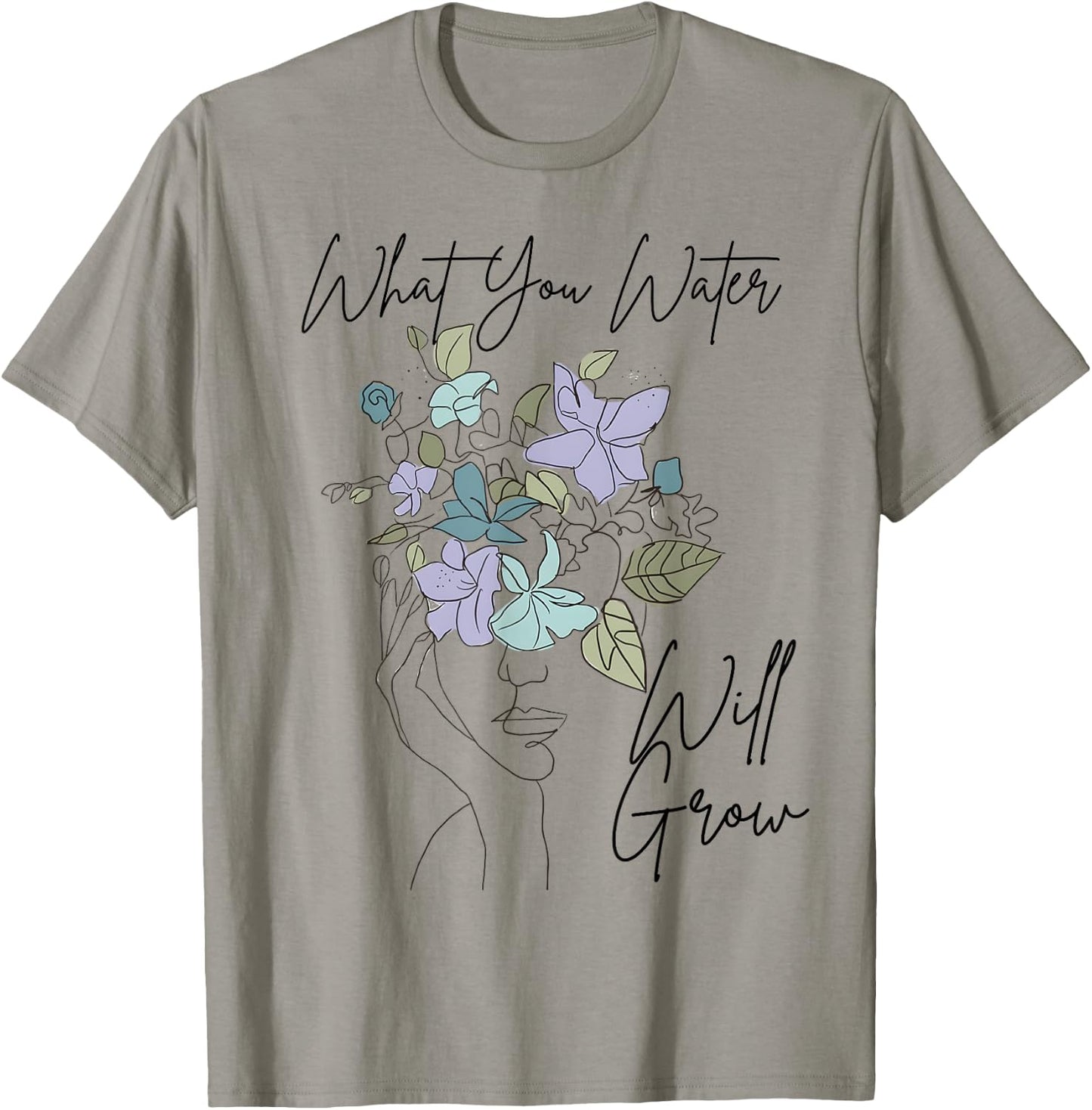 What You Water Will Grow Floral Brain Mental Health T-Shirt - T-Shirt | Sand
