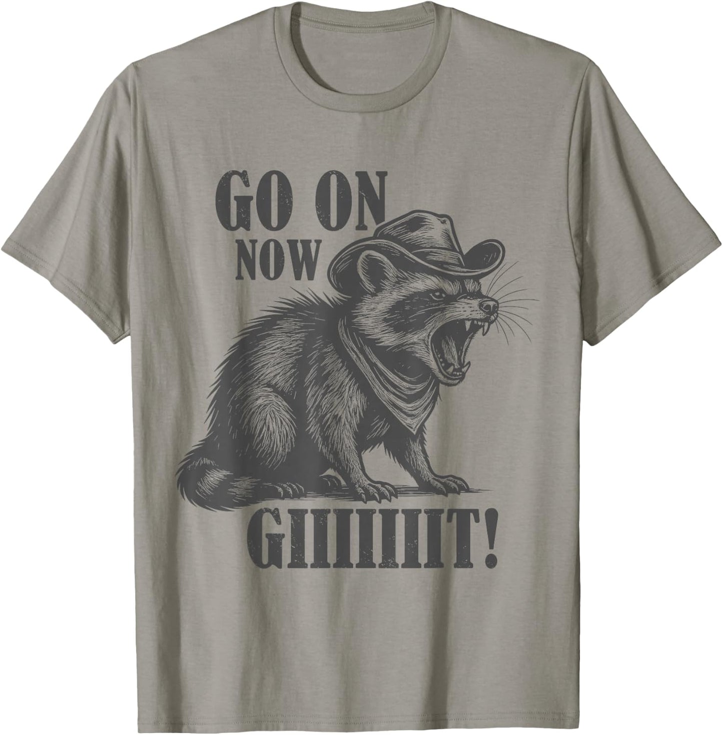 Cowboy Raccoon Go On Now Giiiiiit Funny Western Country T-Shirt - T-Shirt | Sand