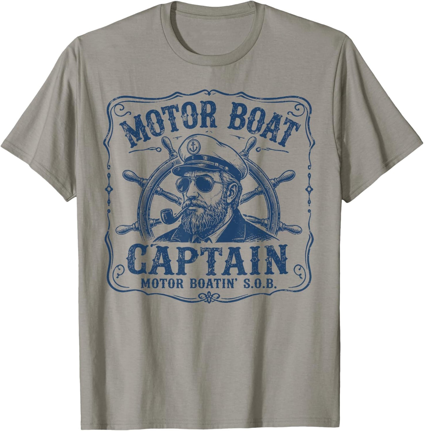 Vintage Motor Boat Captain Funny Pontoon Boating Lake T-Shirt - T-Shirt | Sand