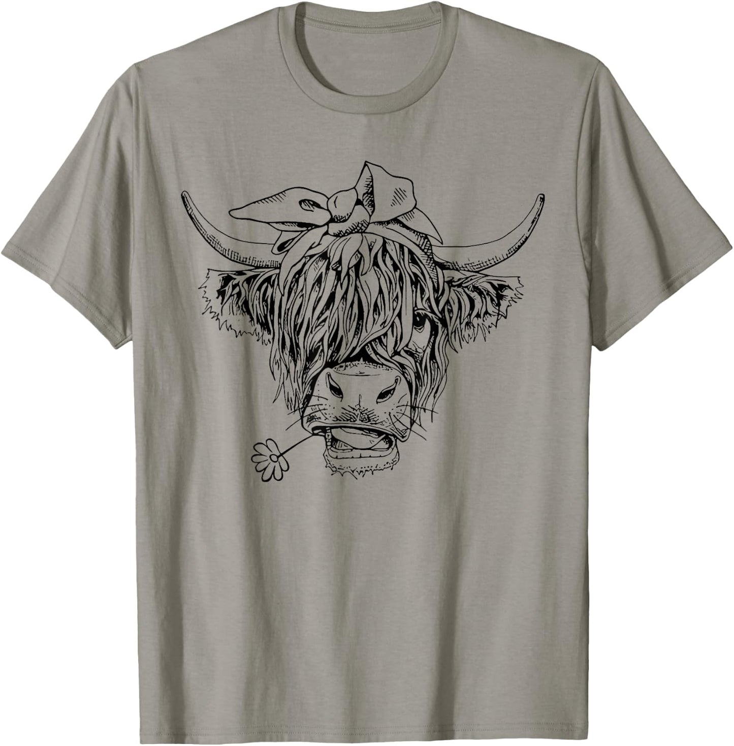 Highland Cow Western Girls Bandana Highlander Cow Print T-Shirt - T-Shirt | Sand