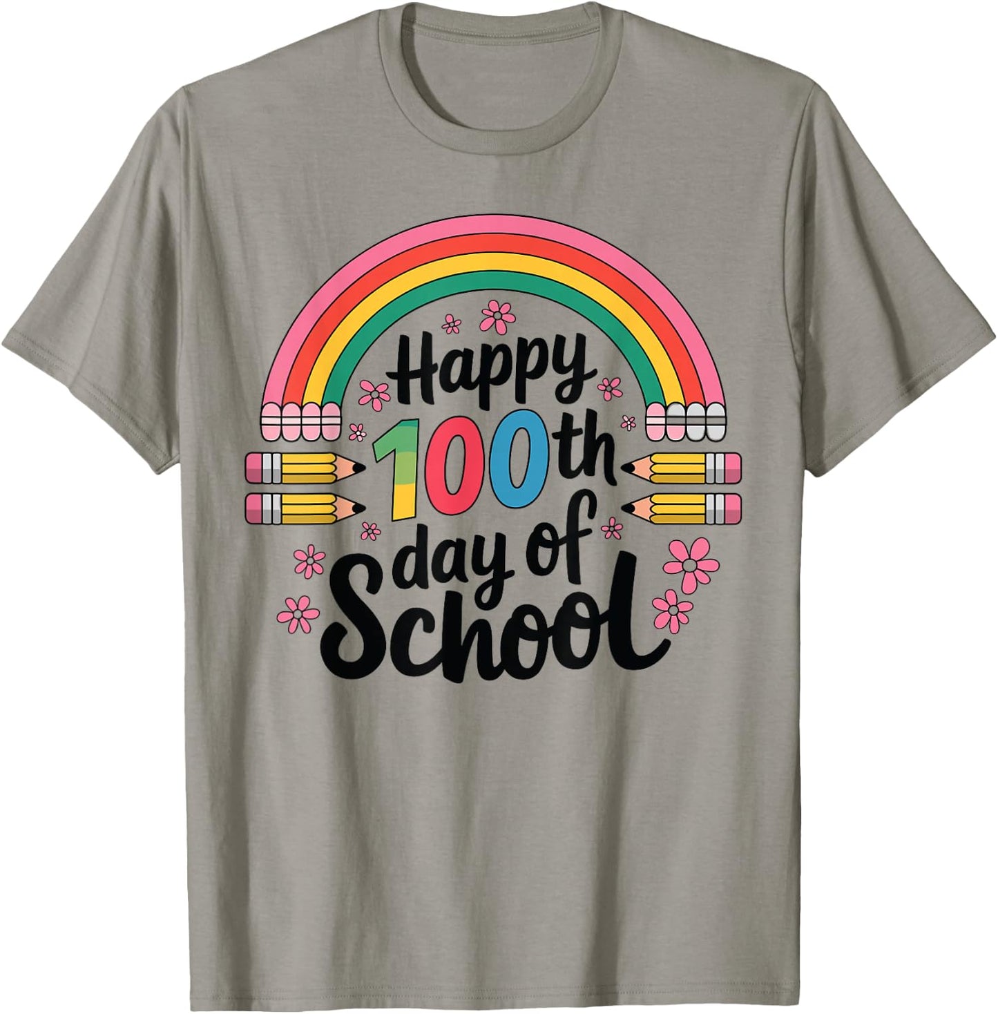 Rainbow 100 Days Of School Happy 100th Day Of School Teacher T-Shirt - T-Shirt | Sand