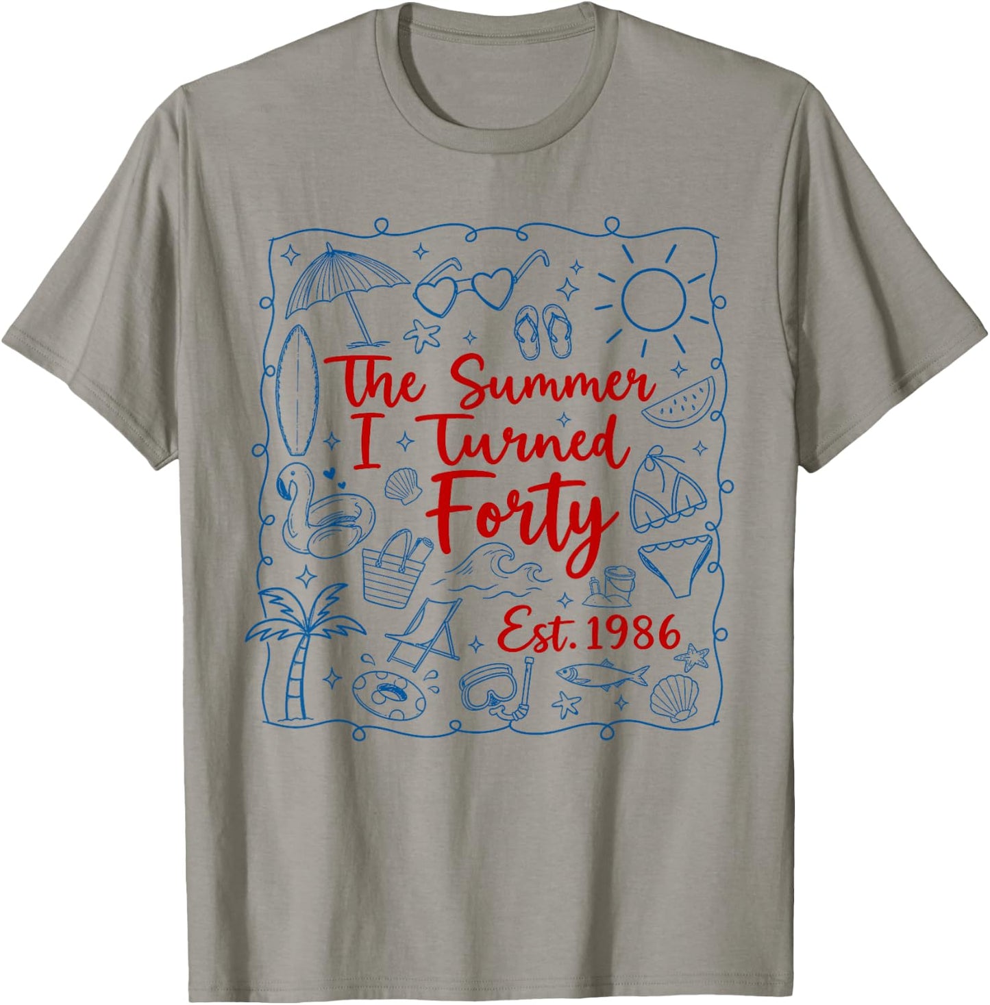 The Summer I Turned Forty Est.1986 Seashell Coastal Beach T-Shirt - T-Shirt | Sand