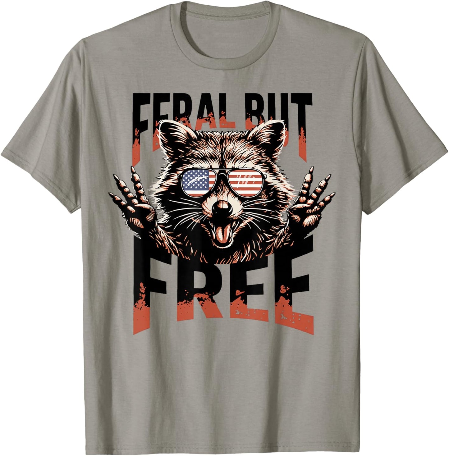 Raccoon Feral But Free 4th of July Patriotic Men Women Kids T-Shirt - T-Shirt | Sand