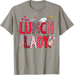 Lunch Lady Leopard Heart Valentine's Day Cafeteria Crew T-Shirt - T-Shirt | Sand
