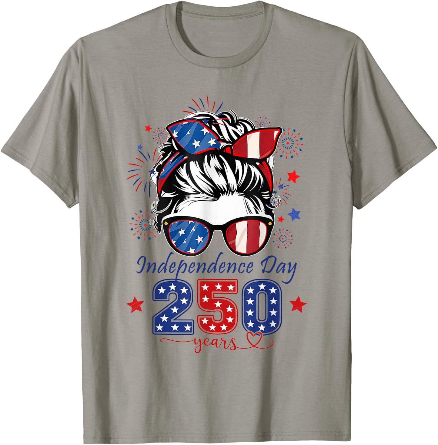 USA 250th Anniversary Messy Bun Women Celebrate 1776 2026 T-Shirt - T-Shirt | Sand