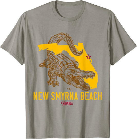 New Smyrna Beach Florida FL Aligator Vacation Surf Sunset Men Women Kids T-Shirt - T-Shirt | Sand