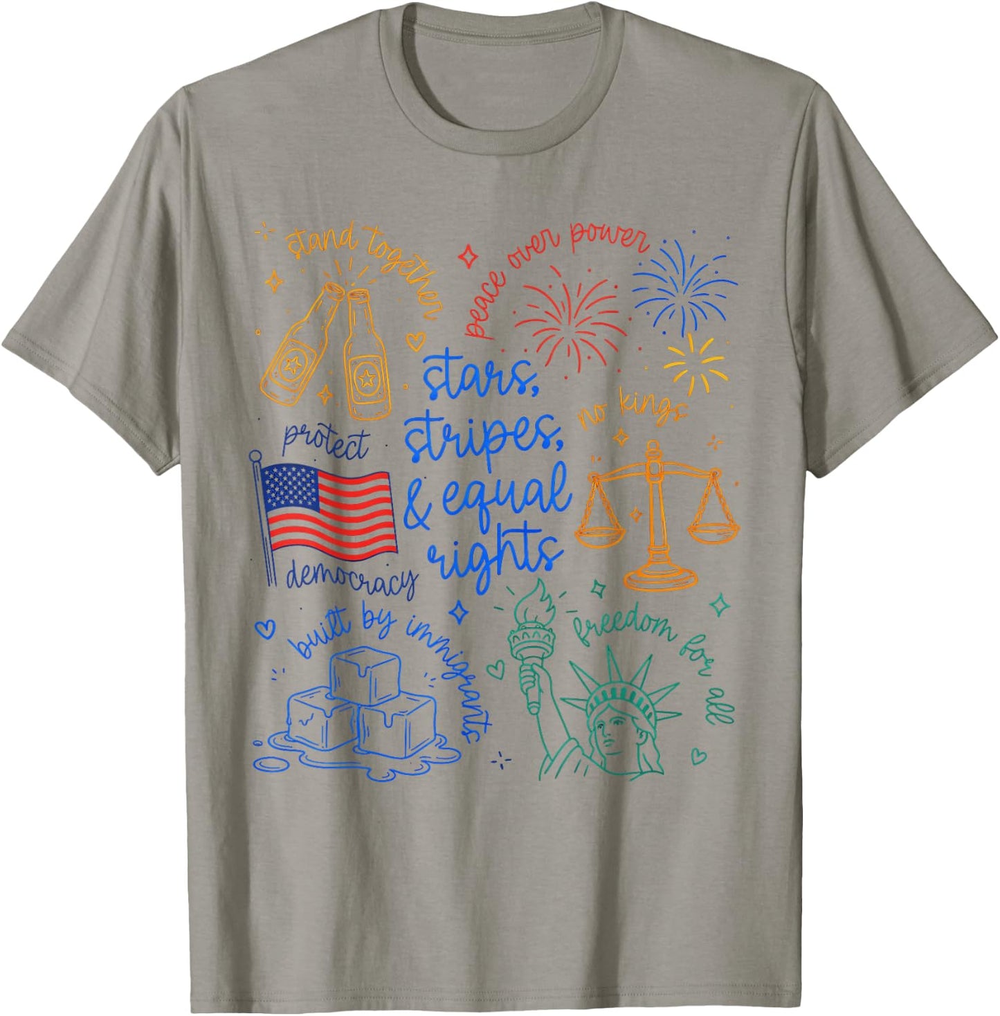 Stars Stripes & Equal Right Doodle USA Political Liberal T-Shirt - T-Shirt | Sand